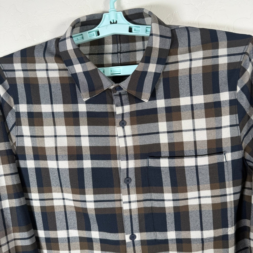 Lululemon Shirt Mens Medium Brown Blue Brushed Woven Overshirt Plaid Flannel
